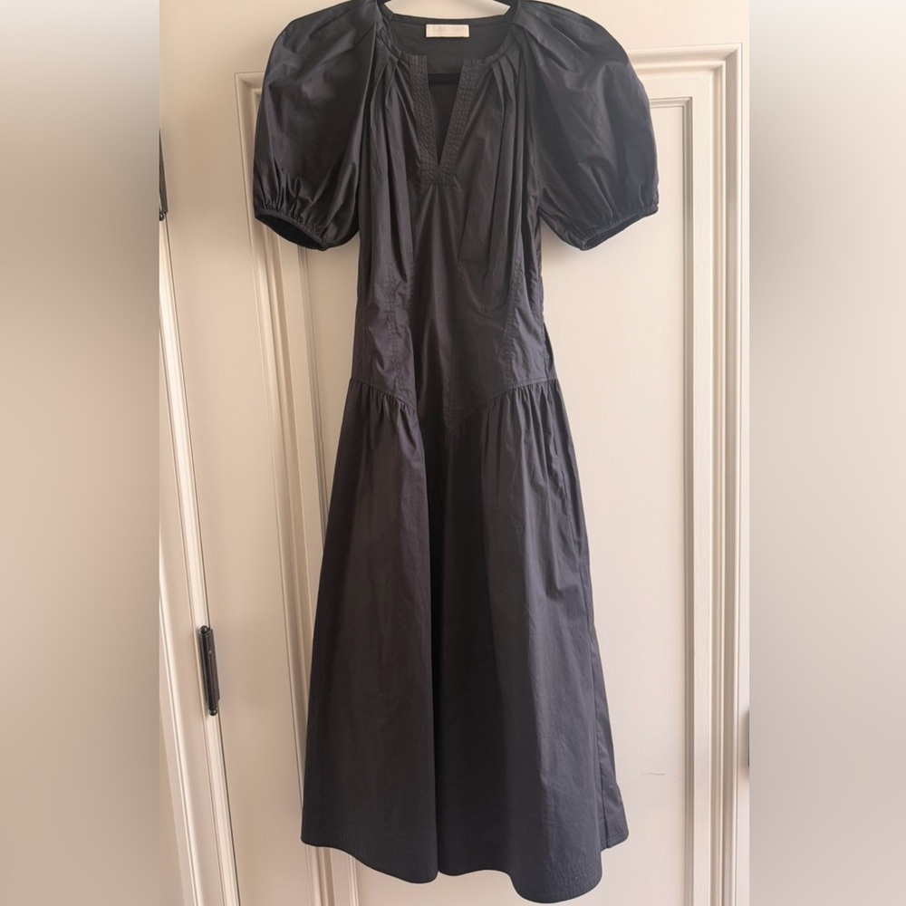 Ulla Johnson Black Cotton Maxi Dress with Puff Sleeves